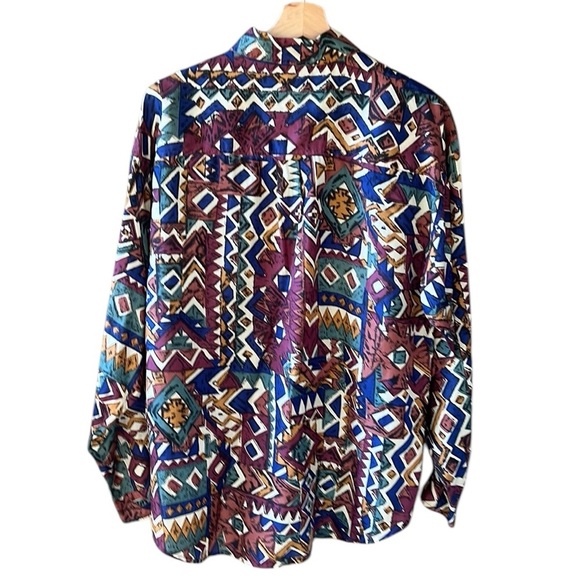 Details Express Vintage Oversized M 100% Silk Tribal Print Button-down Shirt - Picture 5 of 8